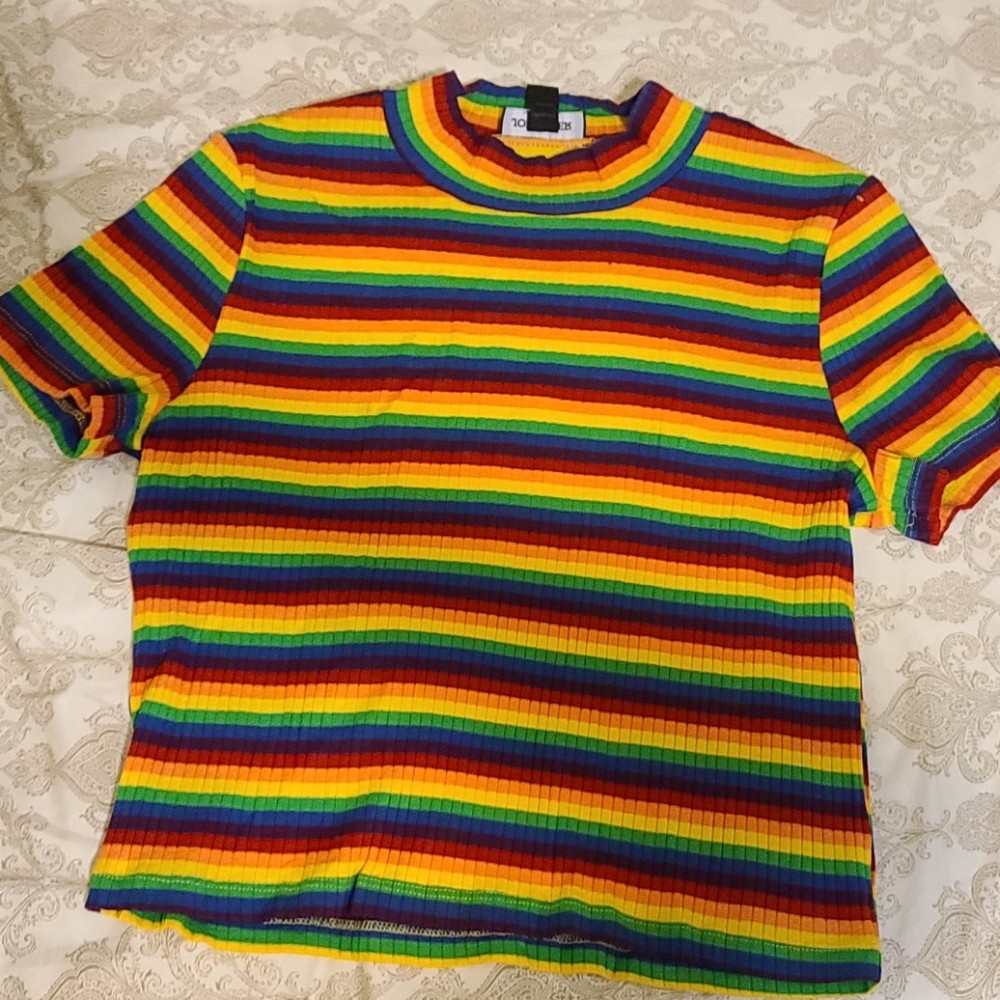 Joe Boxer mock neck stripped rainbow top